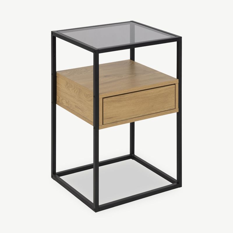 Luke éjjeliszekrény, szürke üveg & fekete váz 1 Luke éjjeliszekrény, szürke üveg & fekete váz Marina Bútor Webáruház 8046