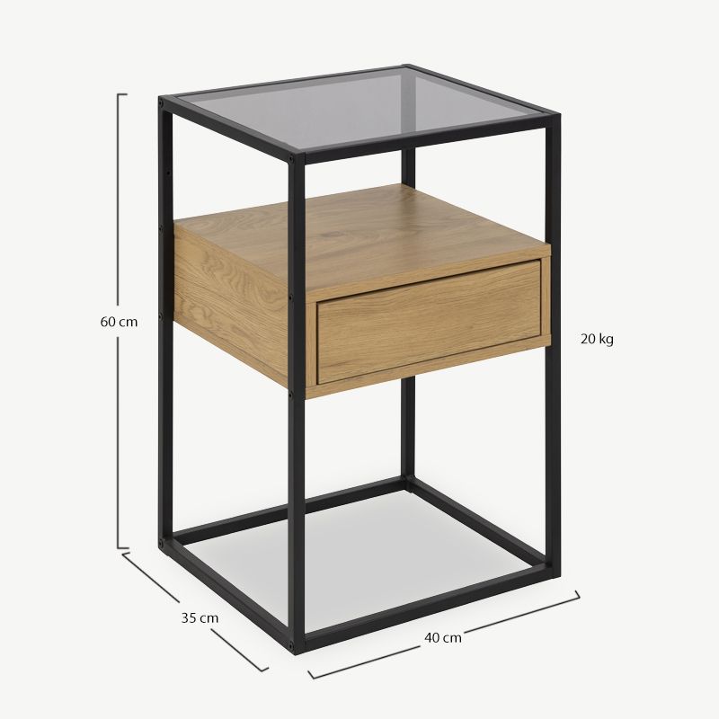 Luke éjjeliszekrény, szürke üveg & fekete váz 8 Luke éjjeliszekrény, szürke üveg & fekete váz Marina Bútor Webáruház 8053