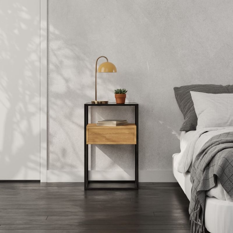 Luke éjjeliszekrény, szürke üveg & fekete váz 2 Luke éjjeliszekrény, szürke üveg & fekete váz Marina Bútor Webáruház 8047